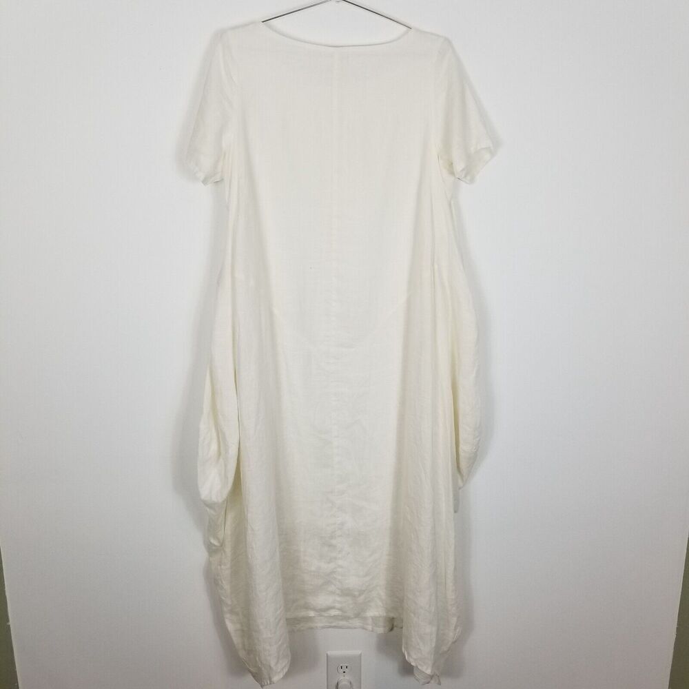 Minibee Women Linen Lagenlook Midi Dress Size‎ S/M White Relaxed Short Sleeve - Picture 4 of 9